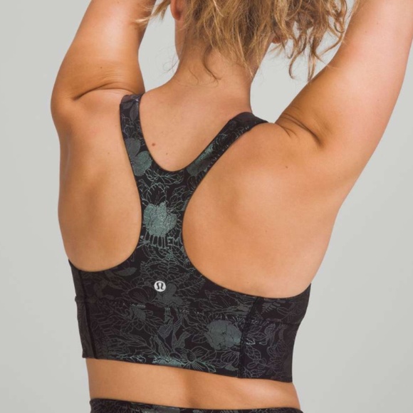 Lululemon Wunder Train Longline Bra Sz 8 in Logo Flourish Black Iridescent Foil - Picture 3 of 9